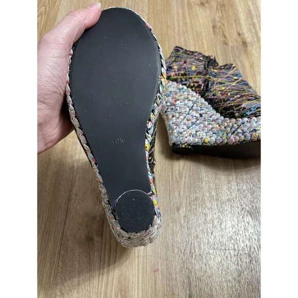 Jeffrey Campbell Boots Womens 10 Black Multi Leather Tick Paint Wedge Booties - Picture 3 of 8